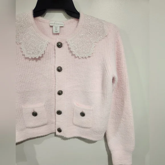House Of Harlow 1960 Soft Pink Cardigan With Lace Collar - Picture 15 of 16